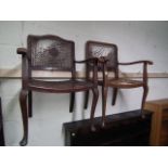 An Antique Pair Of Mahogany Framed Wicker Chairs F