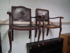 An Antique Pair Of Mahogany Framed Wicker Chairs F