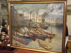Oil Of Cornish Harbour Scene By John De Barr