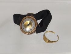A 9ct Gold Cased Wrist Watch & 9ct Ring A/F