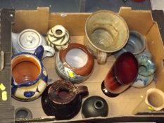A Box Of Studio Pottery & A Flambe Style Vase