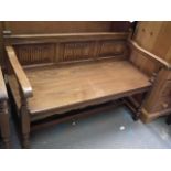 An Old Charm Oak Hall Seat With Linen Fold Panel D