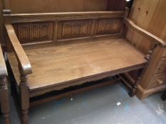 An Old Charm Oak Hall Seat With Linen Fold Panel D
