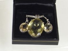 A Silver Mounted Citrine Necklace & Ear Ring Set