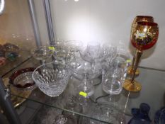 A Cut Glass Bowl, Two Murano Hock Glasses & Other