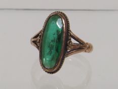 A Ladies Antique 9ct Gold Ring With Green Stone