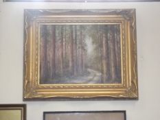 Gilt Framed Oil Of Woodland Scene Signed Hall
