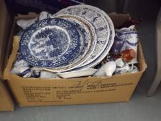 A Boxed Quantity Of Blue & White China Wares