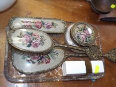 A Cut Glass Tray & A Dressing Table Set