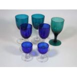 Seven 19thC. Coloured Drinking Glasses