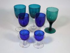 Seven 19thC. Coloured Drinking Glasses