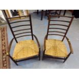 Two C.1900 Low Level Rush Seated Ladder Backs
