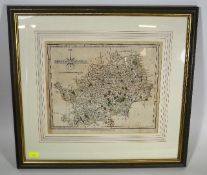 18thC. Hertfordshire Map In Frame