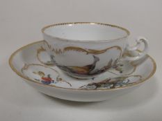 C.1750 Meissen Ornithological Cup & Saucer, Two Ch