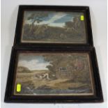 Two Antique Coloured Hunting Prints Twinned With T