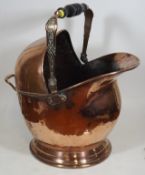 A Good 19thC. Copper Helmet Coal Scuttle With Deco