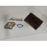 A Large Agate & Silver Brooch With Other Items