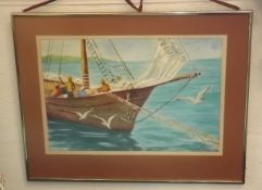 A Framed US Watercolour Of Sail Boat Signed Ingerb