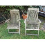 Two Teak Folding Garden Chairs, One Contorted