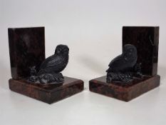 A Pair Of C.1900 Serpentine Book Ends With Owl & M