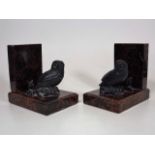 A Pair Of C.1900 Serpentine Book Ends With Owl & M