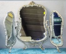 An Ornate French Painted Spelter Triptych Mirror