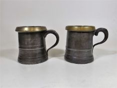 Two 19thC. Brass Rimmed Pewter Tankards