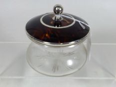 A Glass Powder Bowl With Tortoiseshell & Silver Li