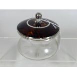 A Glass Powder Bowl With Tortoiseshell & Silver Li