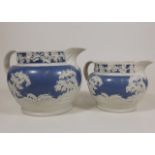 Two 19thC. Japserware Style Jugs Featuring Hunt Sc