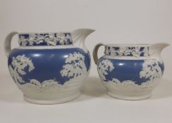 Two 19thC. Japserware Style Jugs Featuring Hunt Sc