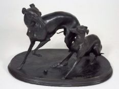 Bronze Model Of Whippet Type Dog & Italian Greyhou