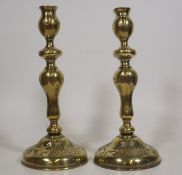 A Pair Of Decorative 18thC. French Brass Candlesti