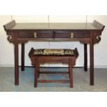 A Chinese 1930'S Huali Wood Desk & Matching Stool