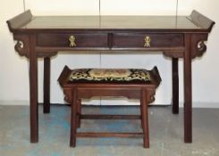 A Chinese 1930'S Huali Wood Desk & Matching Stool