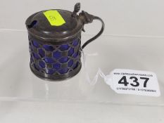 A Silver Salt Pot With Blue Glass Liner