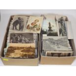 Two Boxes Of Vintage Postcards, Some With Damp Dam