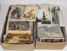 Two Boxes Of Vintage Postcards, Some With Damp Dam