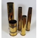 Five Vintage Brass Military Shells