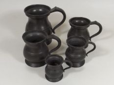 Five 19thC. Pot Bellied Tankards