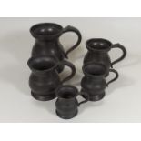 Five 19thC. Pot Bellied Tankards