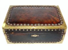 A Brass Bound Leather Box With Pictorial Decor