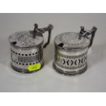 A Pair Of Silver Plated Mustard Pots With Bristol