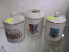 Three Crested Ware Hair Tidy Pots