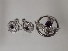 A Silver Scottish Thistle Brooch & Ear Ring Set
