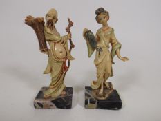 Two Decorative Japanese Figures Mounted On Marble