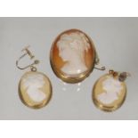 A Gold Cameo Brooch & A Similar Pair Of Ear Rings