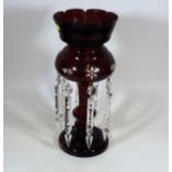 A Large Victorian Ruby Glass Lustre
