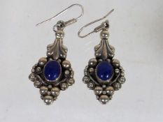 A Pair Of Silver & Lapis Lazuli Ear Rings