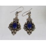 A Pair Of Silver & Lapis Lazuli Ear Rings